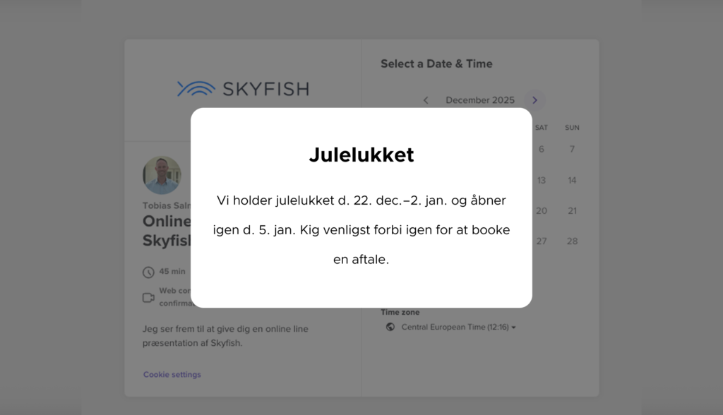 calendly booking holidays DK